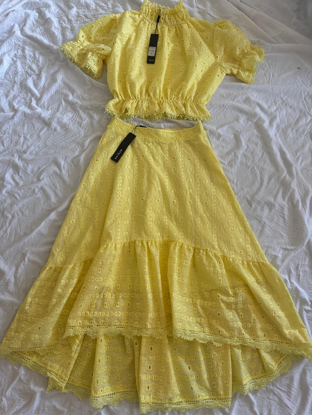 Yellow Eyelet Two-Piece Set